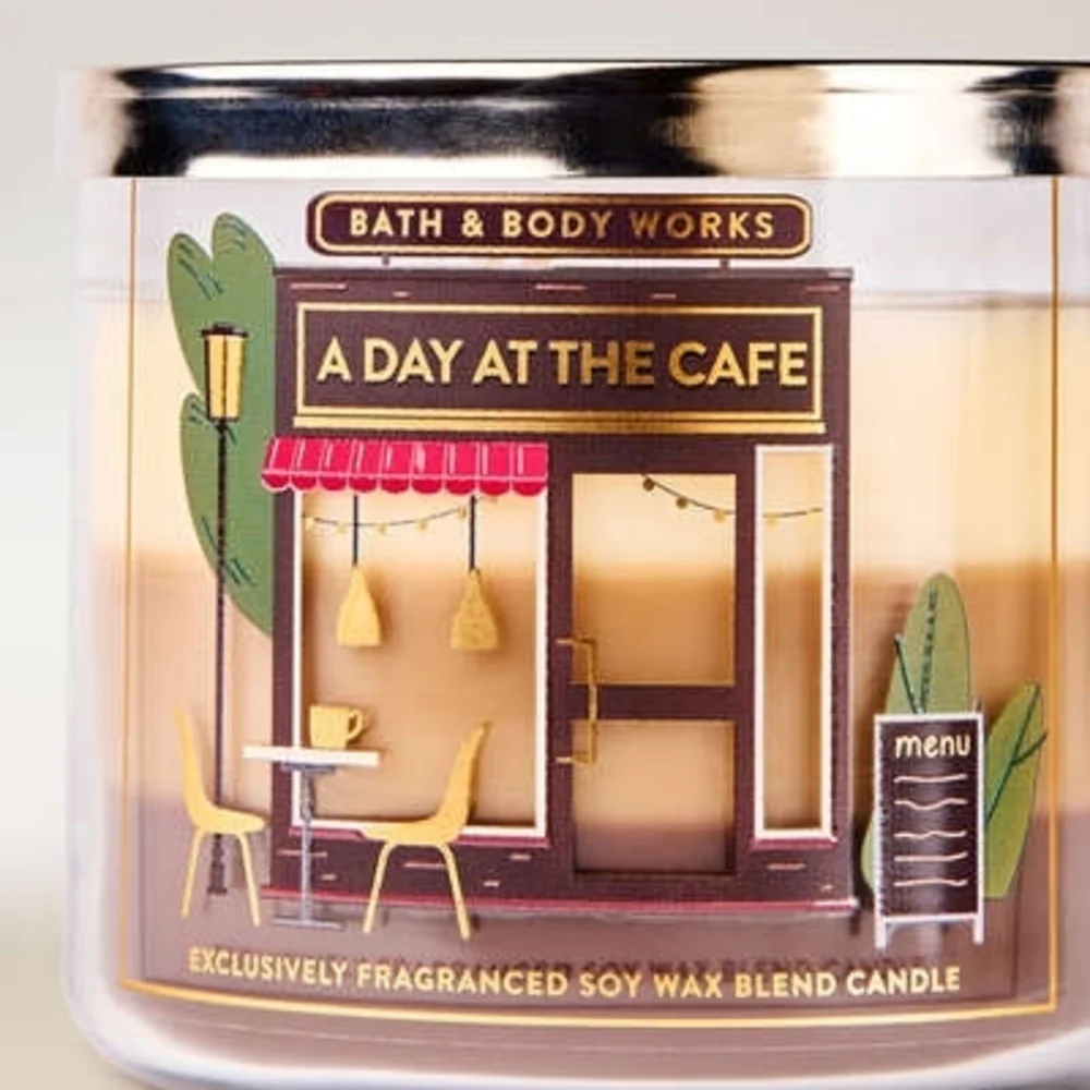 Bath & Body Works "A Day at the Cafe" 3-Wick Candle - Cream & Brown Tones - Picture 5 of 6